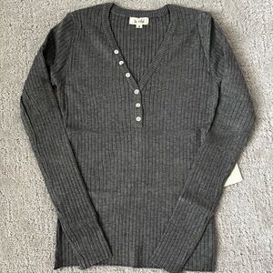 Rib knit Henley long sleeve top